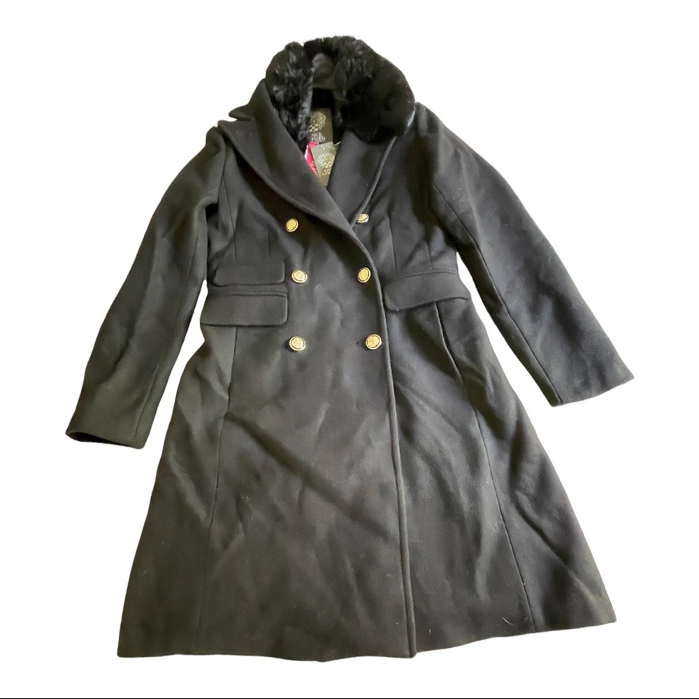 Vince Camuto Faux Fur Trim Double Breasted Coat. Size XS. Black. Brand new.